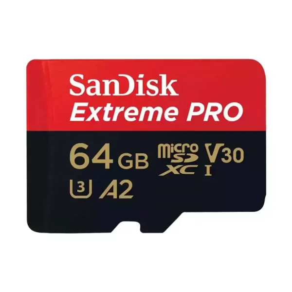 کارت حافظه microSDXC سن دیسک مدل Extreme PRO کلاس A2 استاندارد UHS-I U3 سرعت 200MBPS ظرفیت 64 گیگابایت به همراه آداپتور