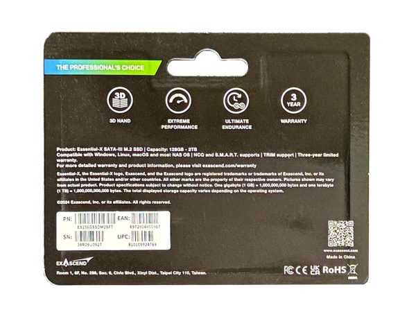 اس اس دی اینترنال M.2 SATA اگزاسند مدل ExAscend Essential X ظرفیت 256 گیگابایت